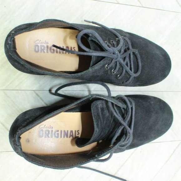 Clarks Black Suede Lace Up Heeled Ankle Chukka Boots Size 7 Medium - Picture 7 of 9